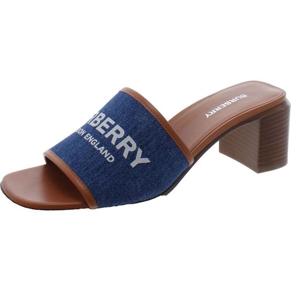 Burberry Womens Wilma 55 Tan Leather Slip on Open Toe Heels Shoes New - Picture 1 of 3